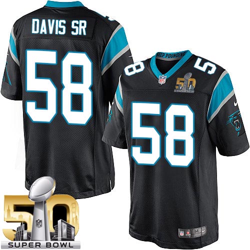 Men's Limited Thomas Davis Super Bowl L Nike Jersey Black Home - #58 NFL Carolina Panthers